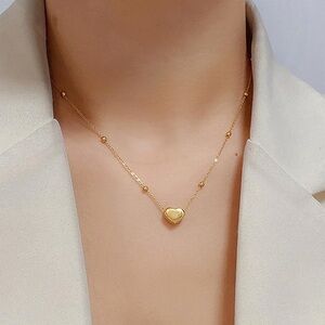 New! Puffy Heart Beaded Gold Necklace (3033) NWOT